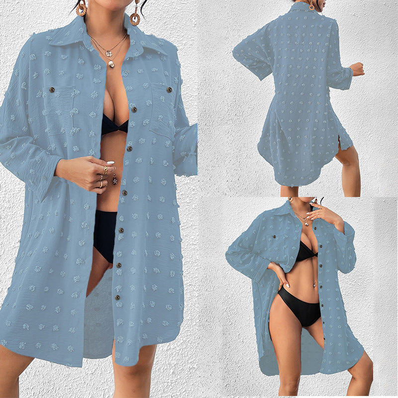 Vacation Sun Protection Clothing Women Beach Jacket Beach Cover Up Breasted Shirt Swimsuit Outwear Bella Mia